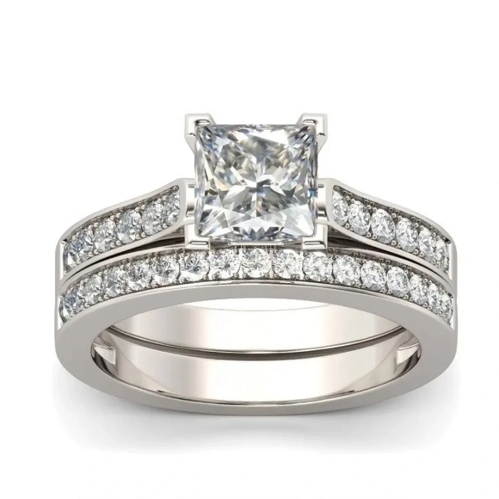 New silver 2pc Wedding Stainless Steel Ring